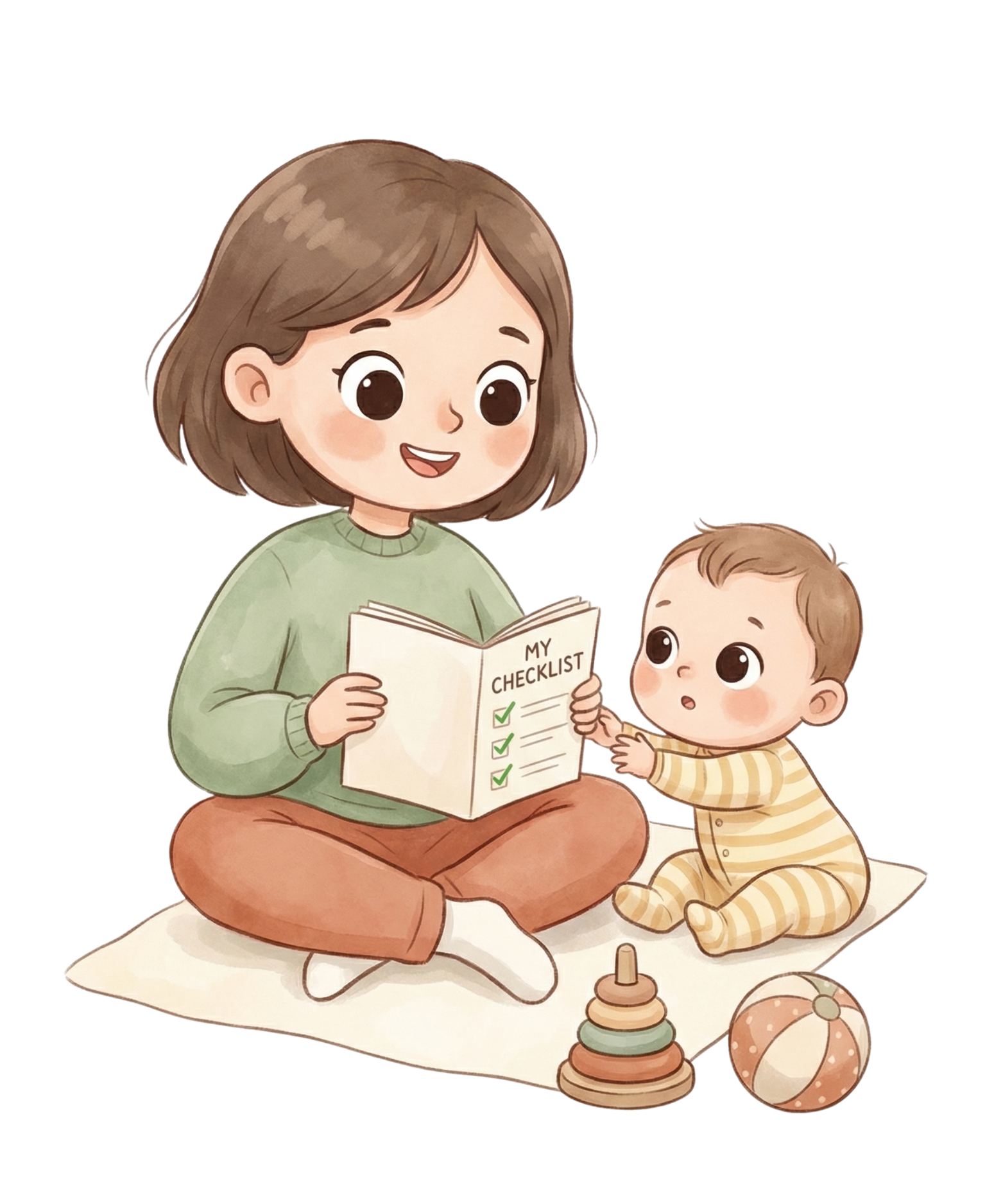 Parent and toddler reviewing developmental milestone checklist