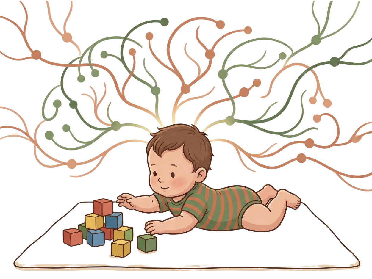 Baby with neural connections forming through touch