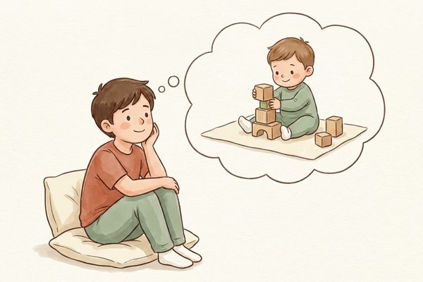 Watercolor illustration of a parent imagining a busy board for hands-on play