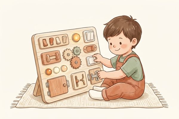 Watercolor illustration of a structured engineered busy board alternative