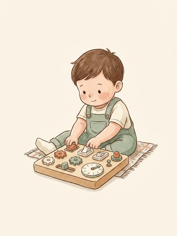 Watercolor illustration of a board matched to a toddler's fine motor stage
