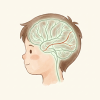 Watercolor illustration of distinct brain regions activated during handwriting
