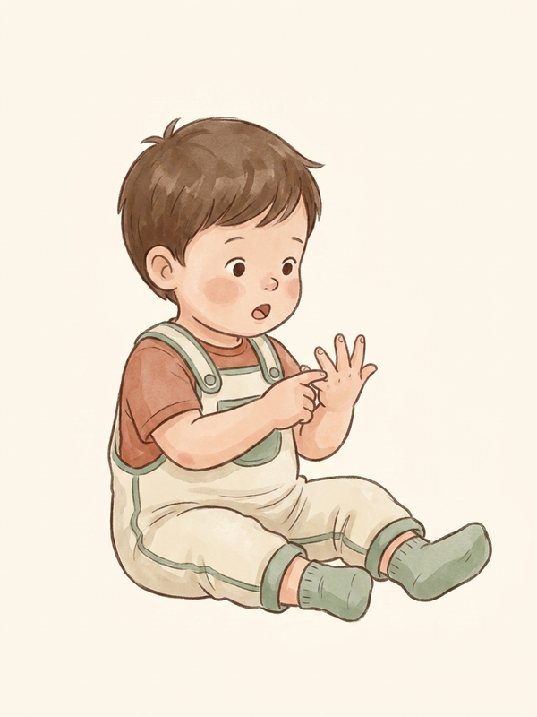 Watercolor illustration of a two-year-old child reciting the count sequence aloud