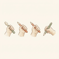 Watercolor illustration representing the four pencil grip stages