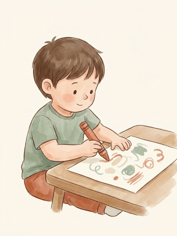 Watercolor illustration of a child gripping a pencil with fingers on top