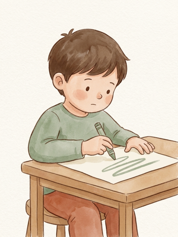 Watercolor illustration of a child using static tripod grip