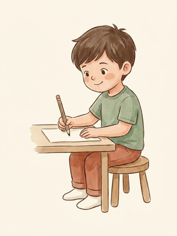 Watercolor illustration of a child using refined dynamic tripod grip