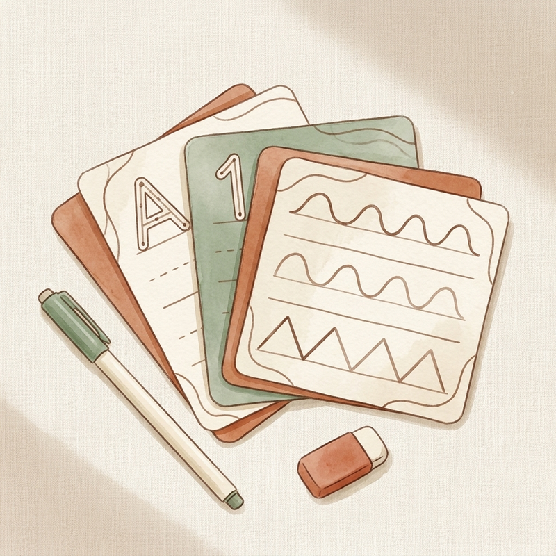 Watercolor illustration of The Trace Lab dry-erase handwriting card system