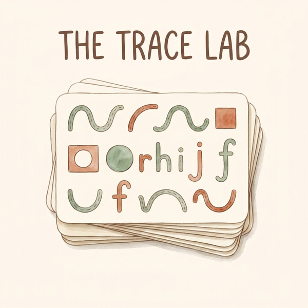 Watercolor illustration of The Trace Lab card system on a soft cream background