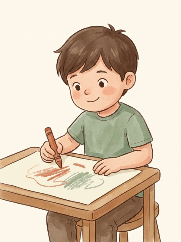 Watercolor illustration of a child using a static tripod grip