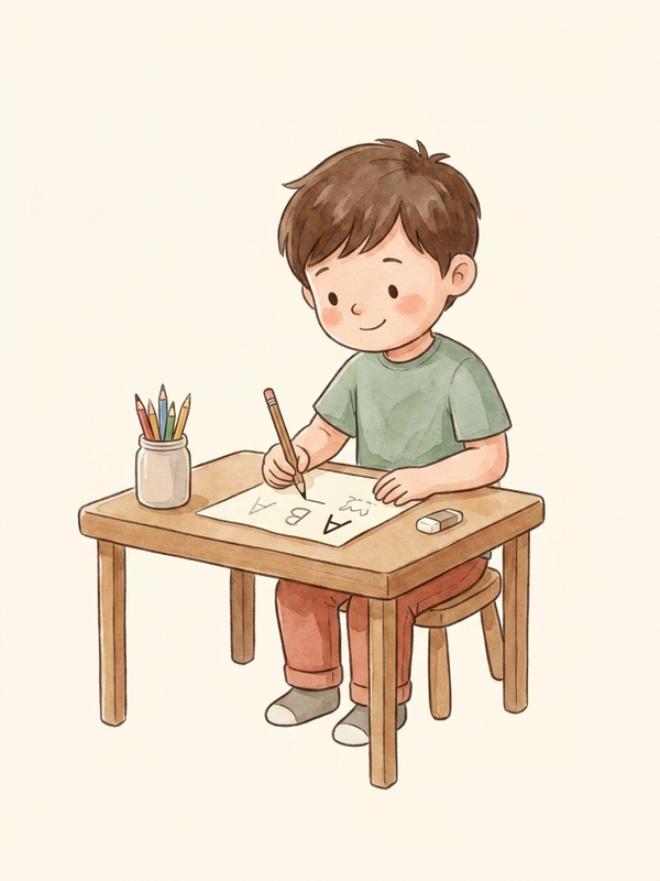 Watercolor illustration of a child using a refined dynamic tripod grip