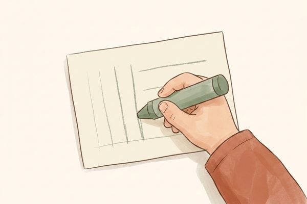 Watercolor illustration of a child practicing vertical, horizontal, and circular pre-writing strokes