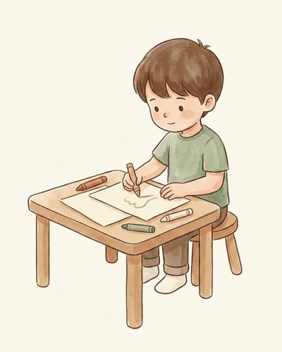 Watercolor illustration placeholder for myth 3: a four-year-old attempting to write their name