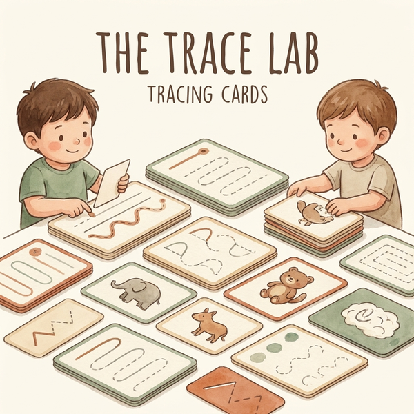 Watercolor illustration of The Trace Lab card system on a soft cream background