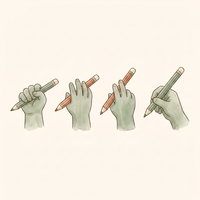 Watercolor illustration representing the four stages of pencil grasp development