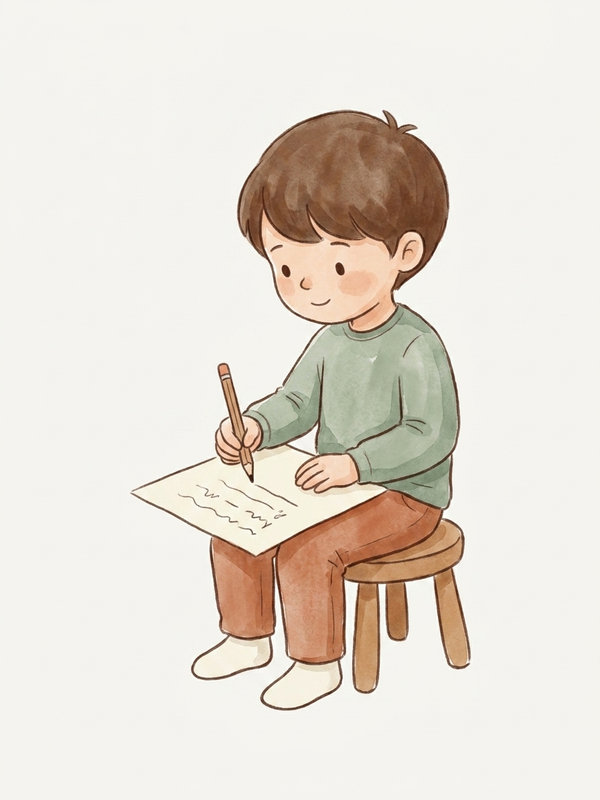 Watercolor illustration of a child using a refined dynamic tripod grip with independent finger movement