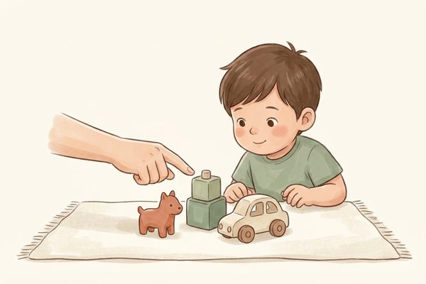 Watercolor illustration of a parent pointing out a small group during a walk