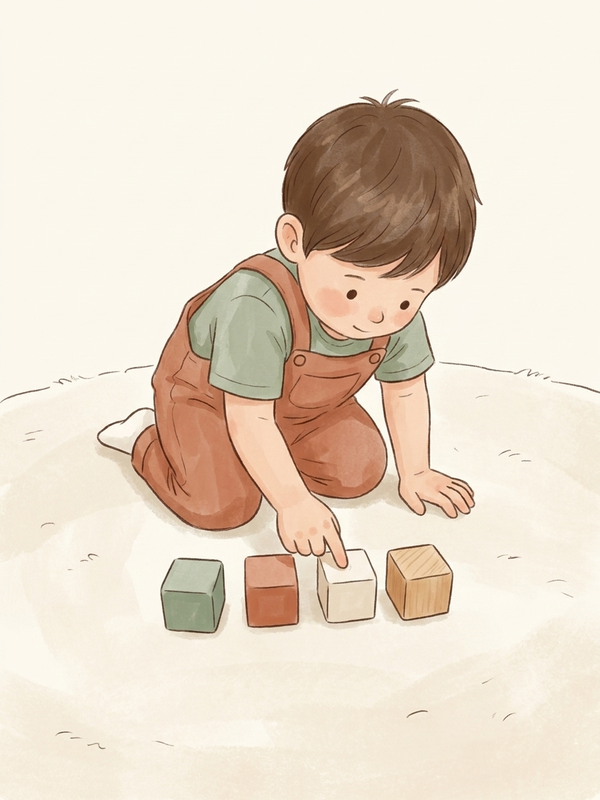 Watercolor illustration of a child counting by touching each object once